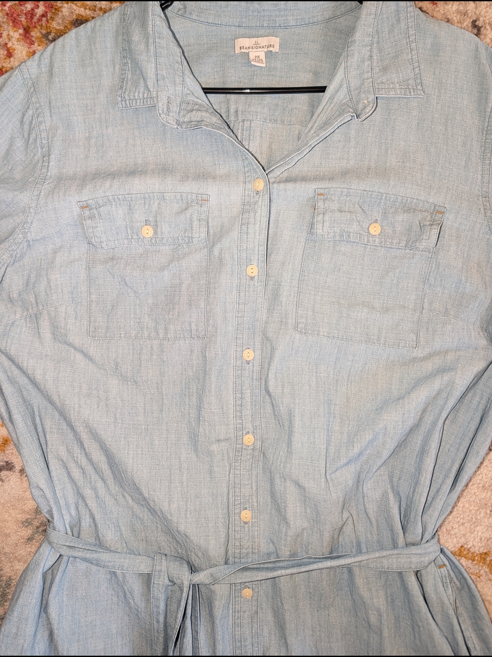 L.L. Bean Women's 2XL Bean Signature Light Blue Button-Front Midi Shirt Dress